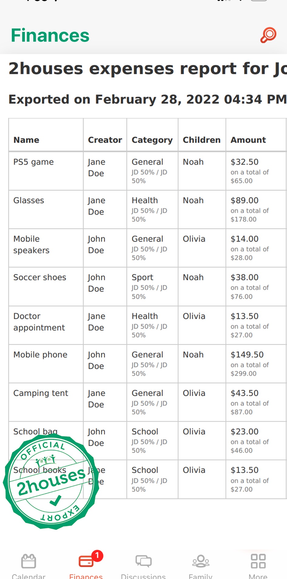 2houses PDF report export on mobile