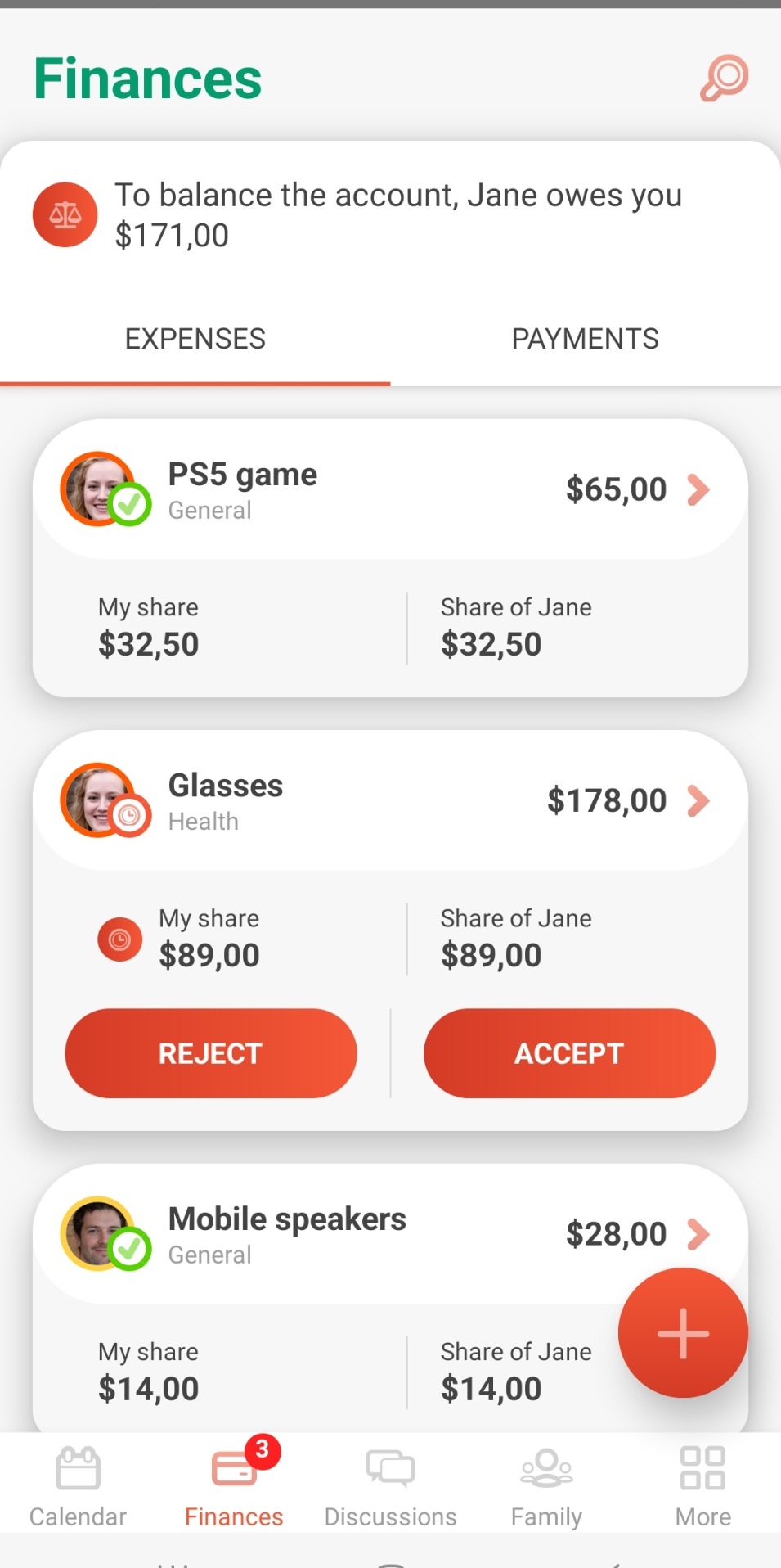 Shared expenses on mobile
