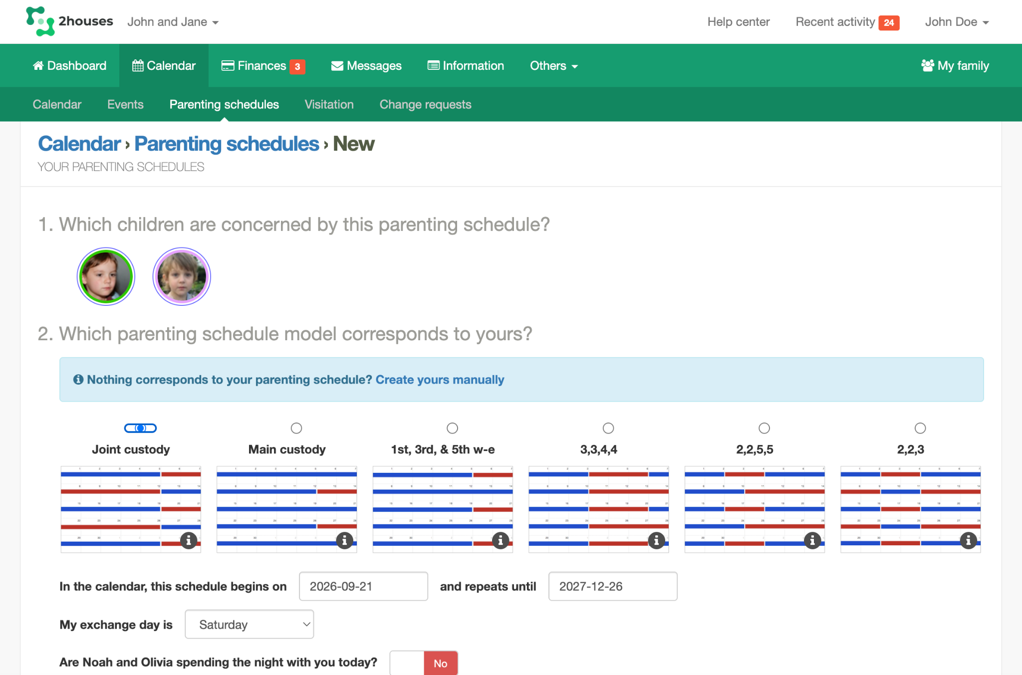 2houses parenting schedule on the web